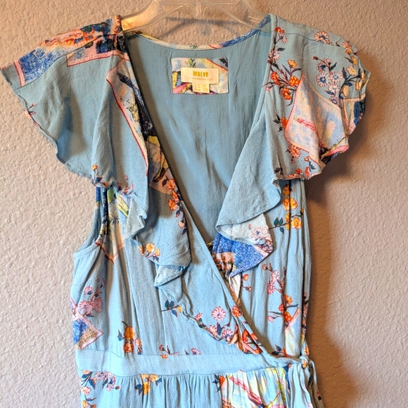 Maeve By Anthropologie Rosalia Ruffled Wrap Blue Floral Dress - Picture 6 of 11